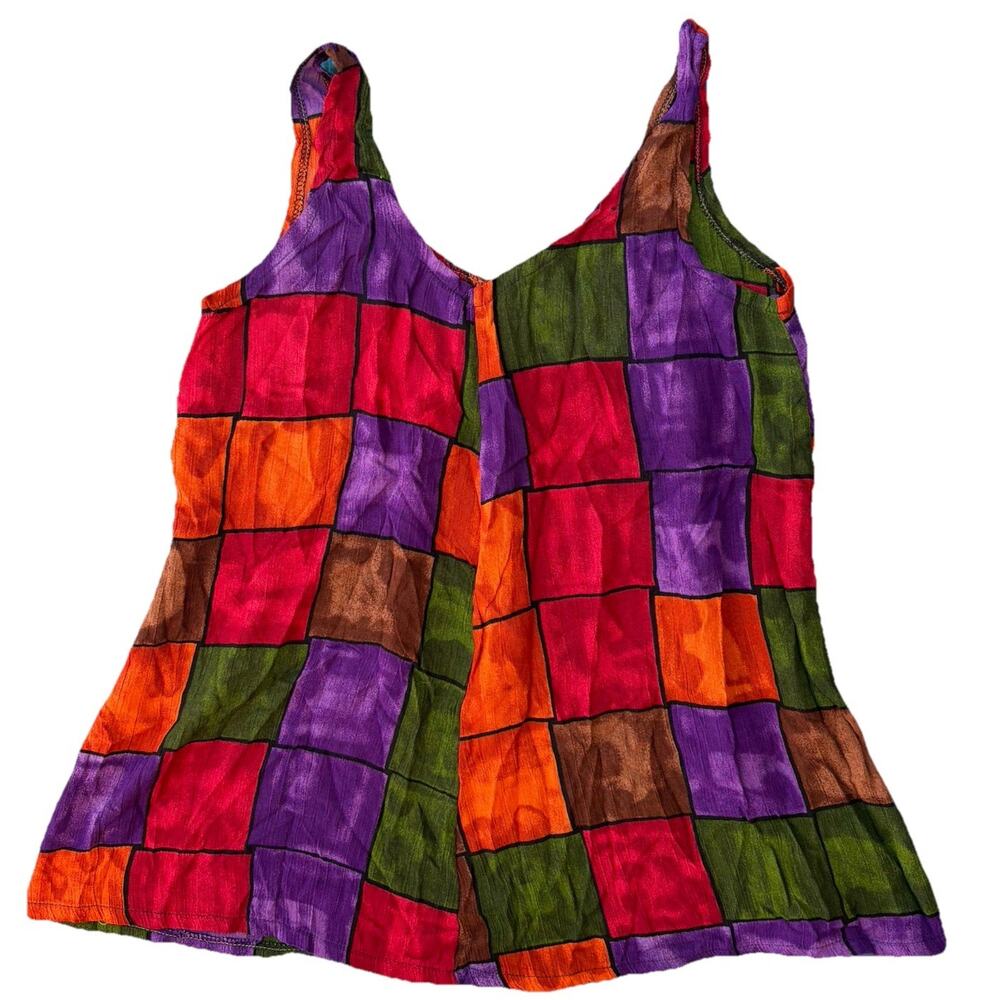 Geometric Tank Blouse Women’s 10 Vintage Purple Green Boxy 90s